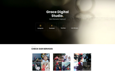 Hero section of Grace Digital Studio, a wedding photography and videography website based in Annadivayal, Kottayam, Kerala, capturing timeless wedding moments with professional, high-quality imagery and video services.