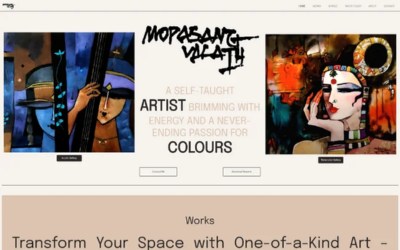 Hero section screenshot of Mopasang Valath, an informational website showcasing vibrant watercolor masterpieces by a renowned artist